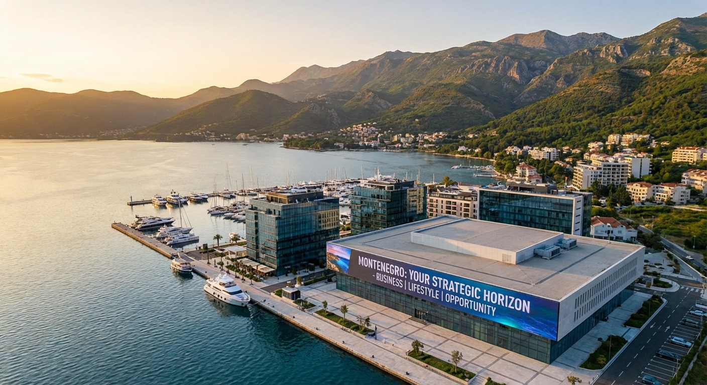 Montenegro als attraktive Destination für Unternehmer und Investoren mit Küstenlandschaft und moderner Skyline